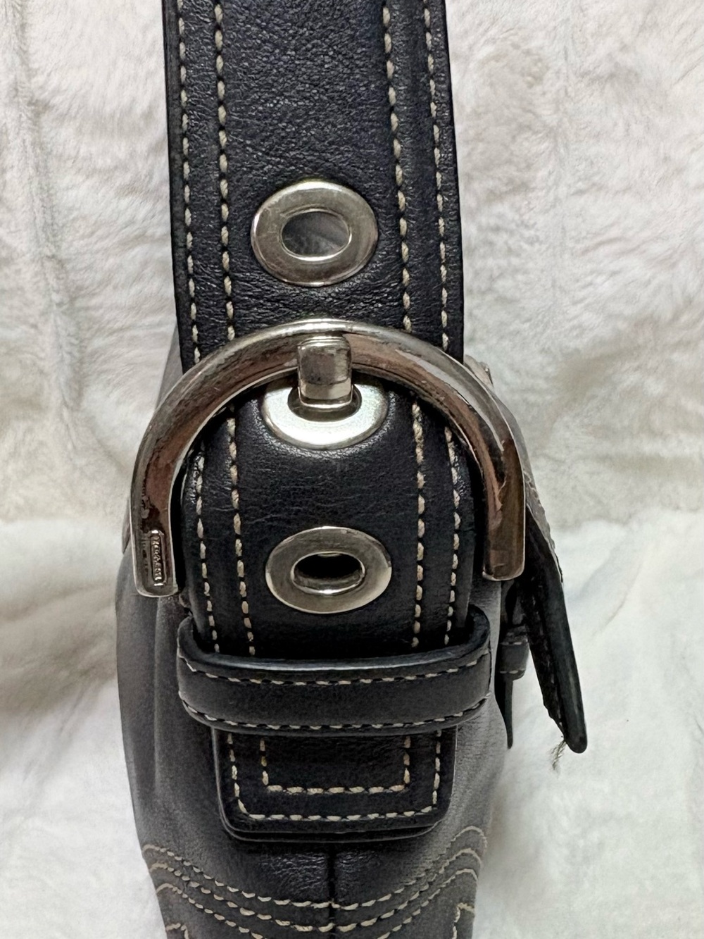 Coach Black Leather Shoulder Bag with Silver-Tone Buckle - Picture 6 of 11